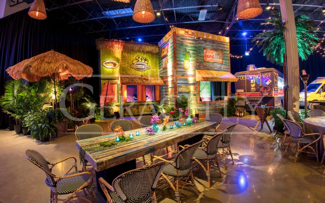 The Gearghty, a venue of possibilities, socail event, Island theme, beach theme, tropical theme, tiki, food trucks, Party, bar mitzvah, bat mitzvah, anniversary, fire dancers
